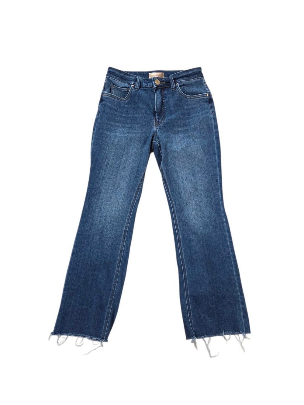 Kut from the Kloth Kelsey Fab Ab Ankle Flare Jeans Frayed Hem High Rise Crop